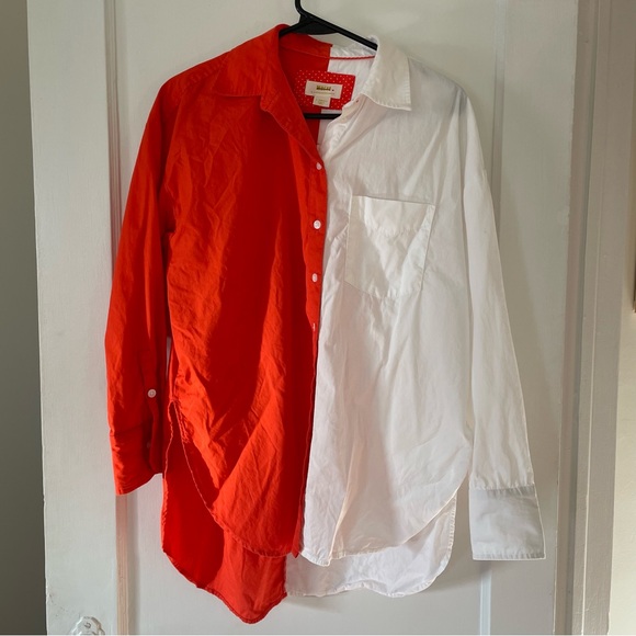 The Maeve Bennet Button Down Shirt Colorblock Red & White Oversized XS / S / M - Picture 6 of 11